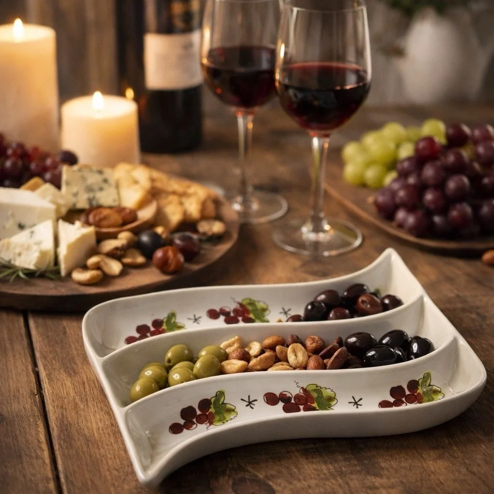 California Pantry Olive/Pickle Ceramic Serving Dish Divided Snack Appetizer 6x8